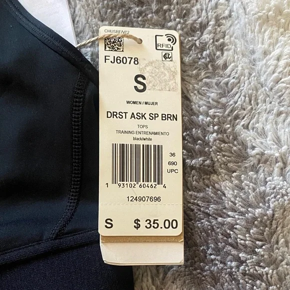 4/$30 adidas Black Sports Bra with White Bold Logo - Picture 2 of 3